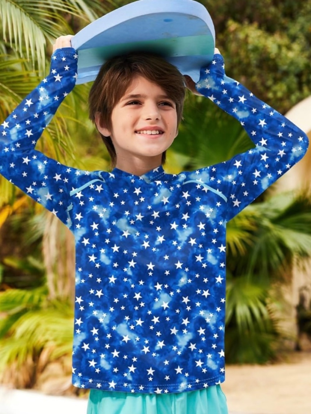 BesserBoy Boys UPF 50+ Blue Star Print Long Sleeve Rash Guard L 140